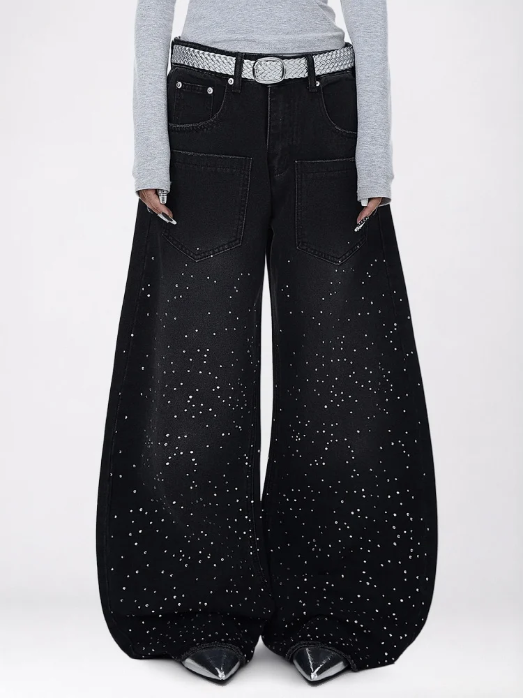 RHINESTONE BAGGY DŽÍNY